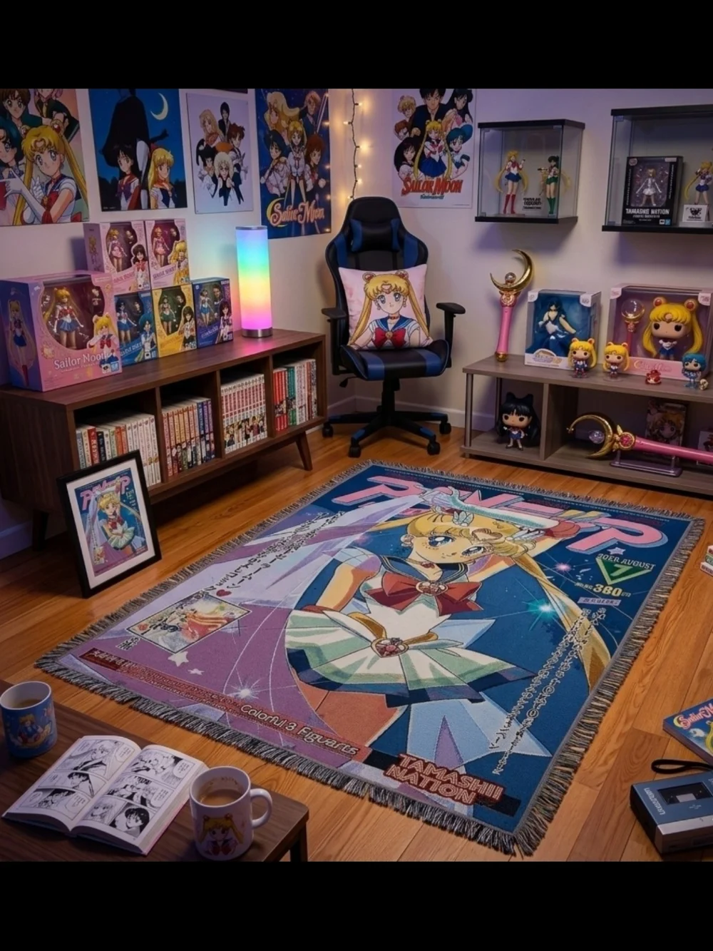 Sailor Moon Graphic Area Rug - Pastel Blue, Pink & Purple